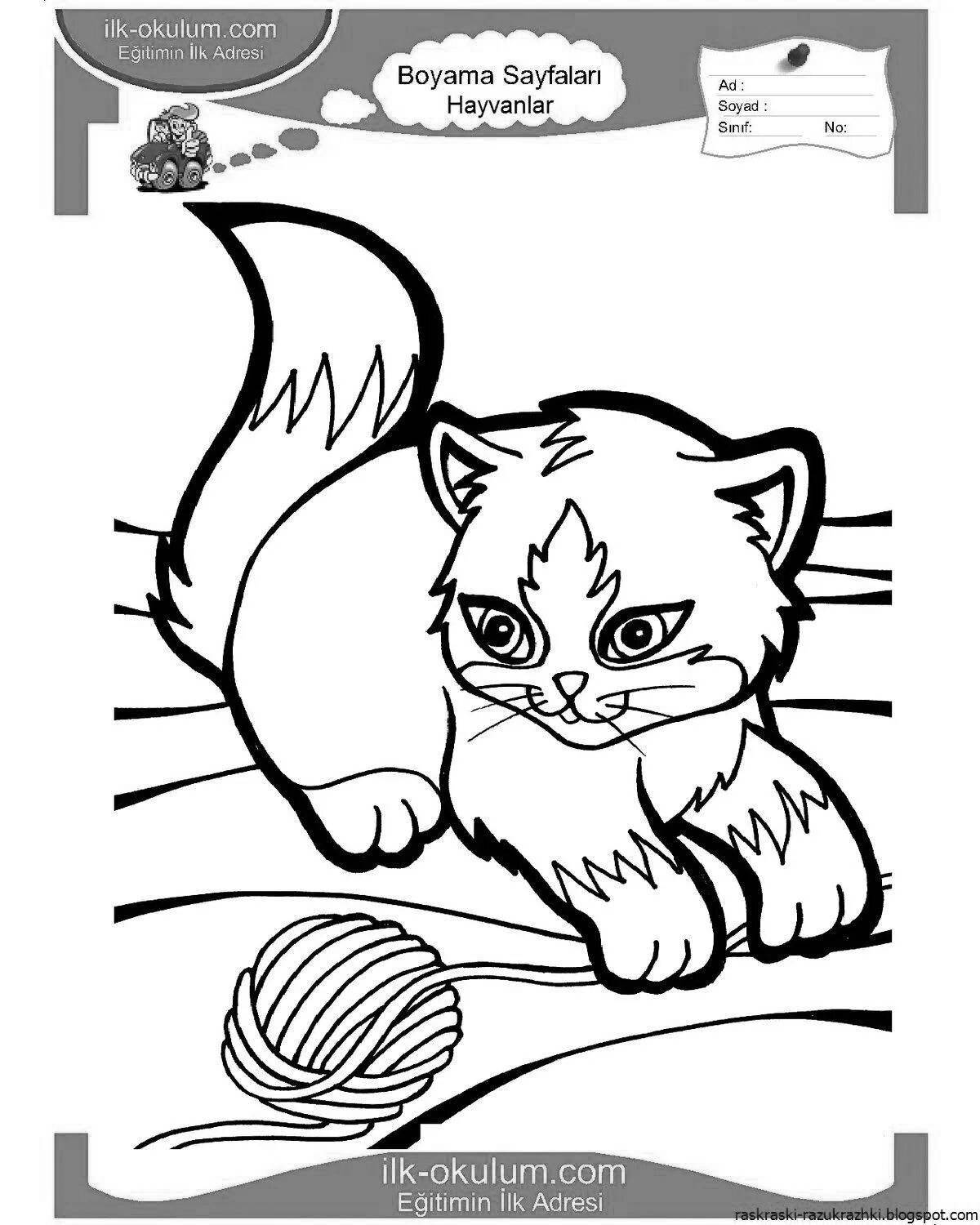 Coloring page playful kitten with a ball