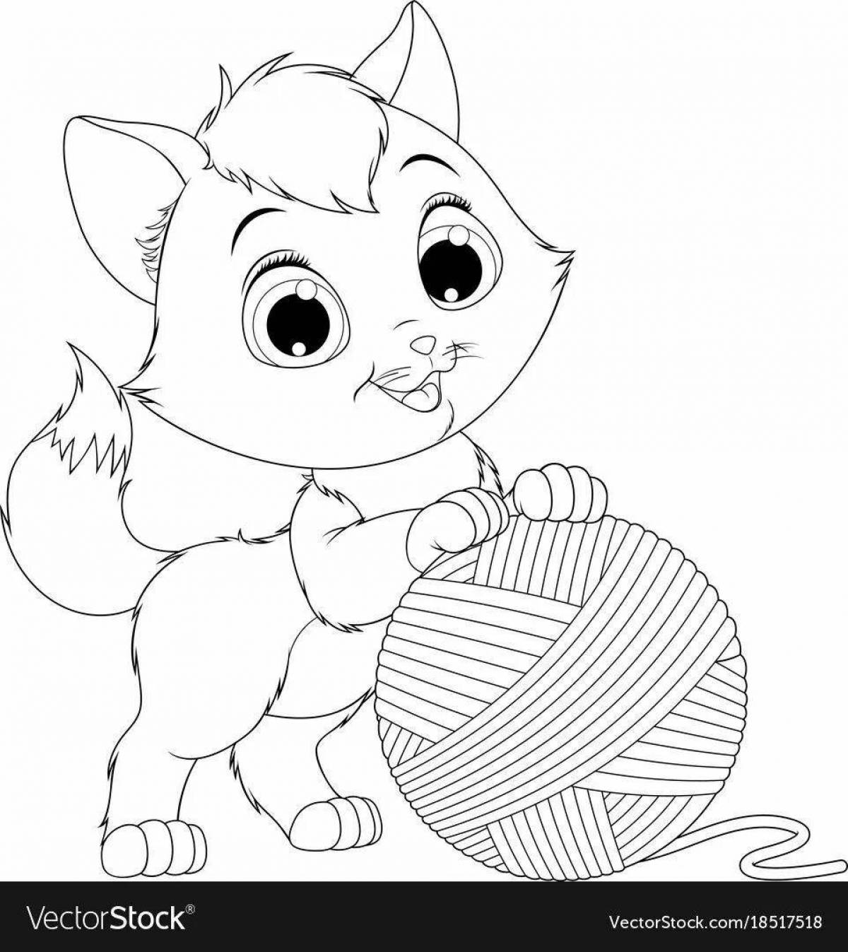 Adorable kitten with a ball coloring book