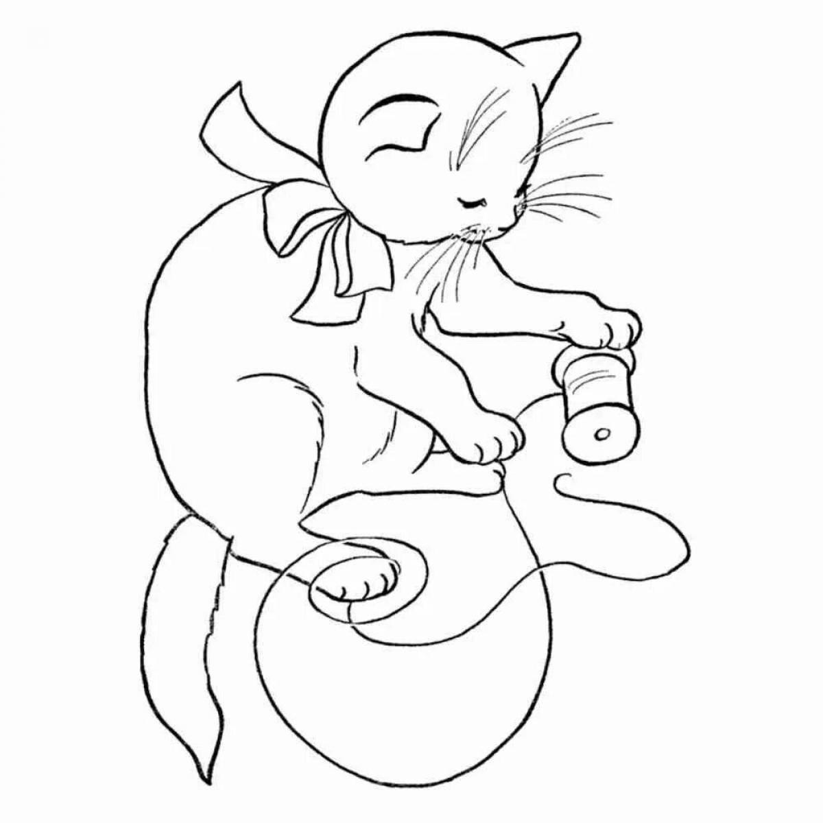 Coloring book funny kitten with a ball