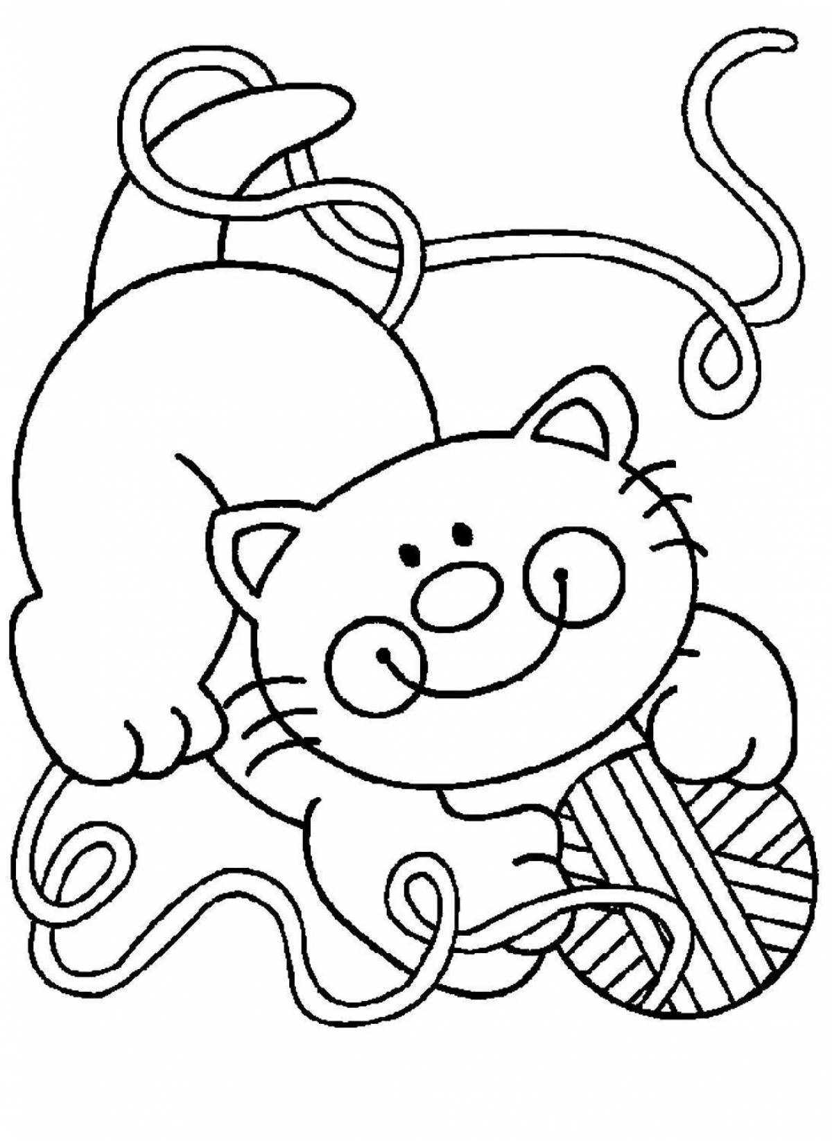 Coloring page grinning kitten with a ball