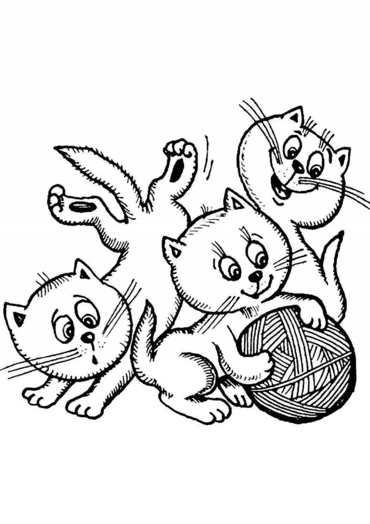 Coloring page excited kitten with a ball