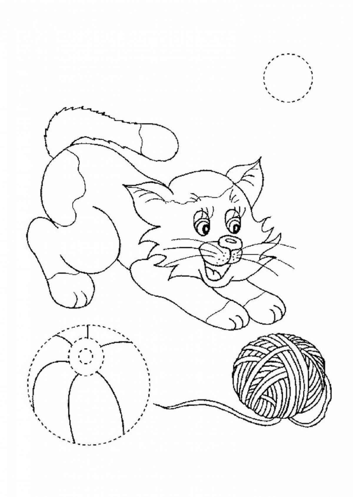 Раскраска приветливый котенок с мячиком