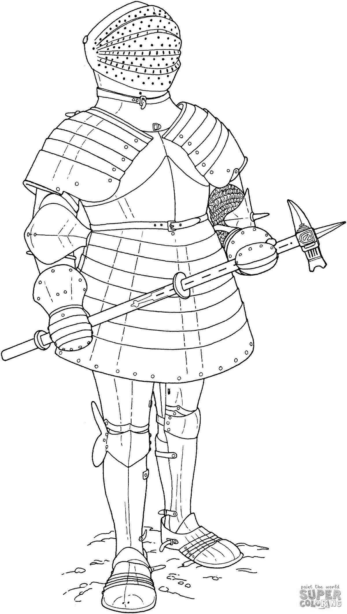 Glorious coloring book knight in armor