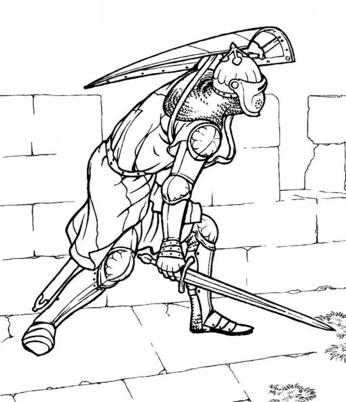 Heroic coloring book knight in armor