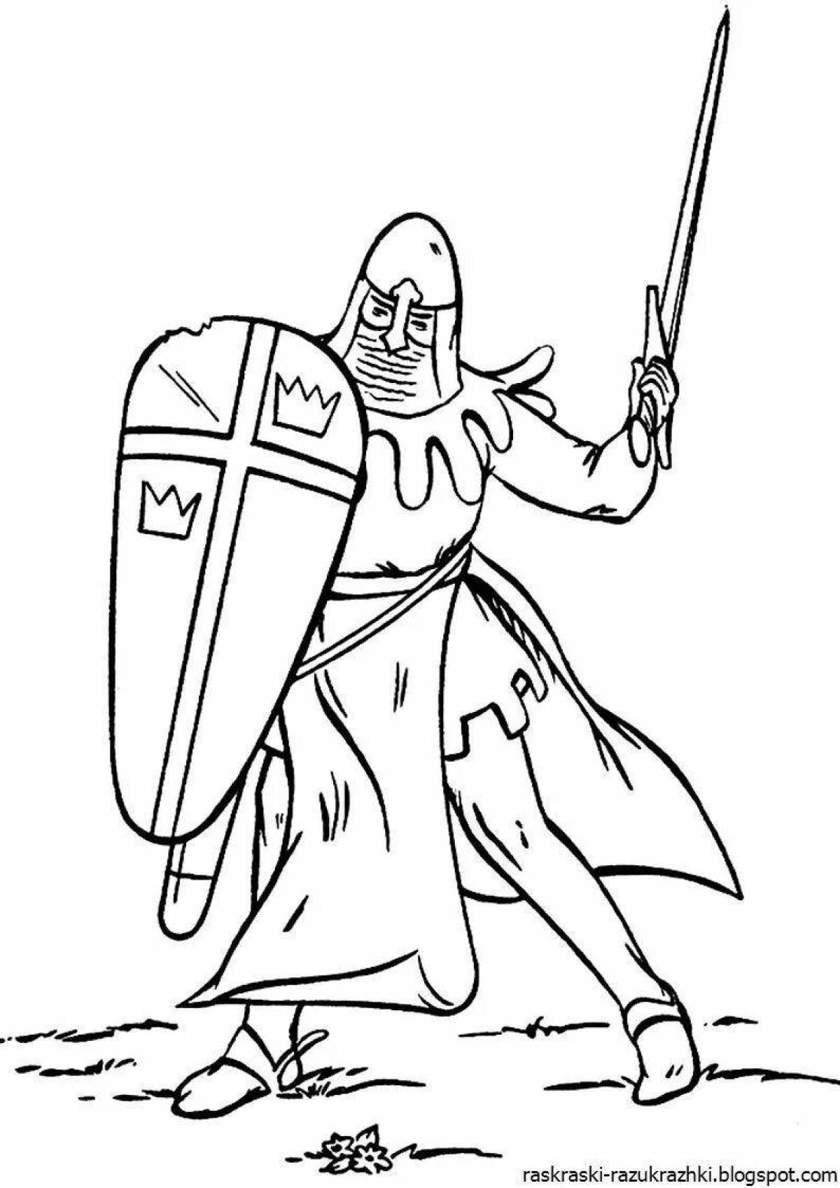 Иллюстрация раскраска рыцарь в доспехах