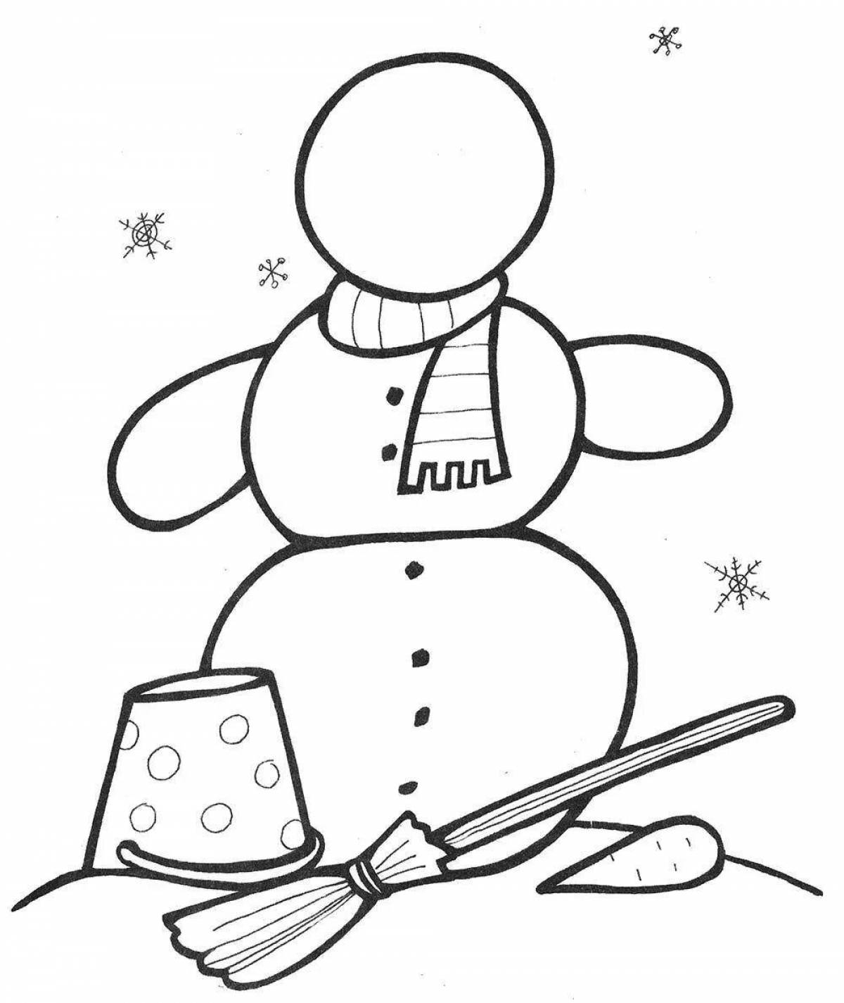 Adorable coloring book snowman without a nose