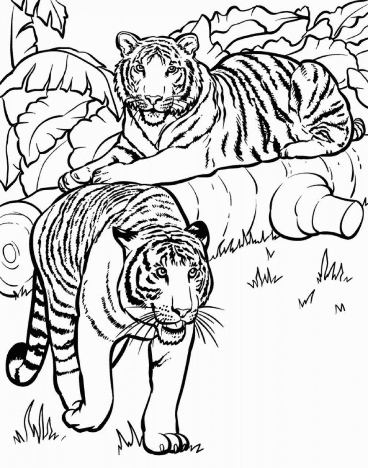 Готовая раскраска тигр без полос
