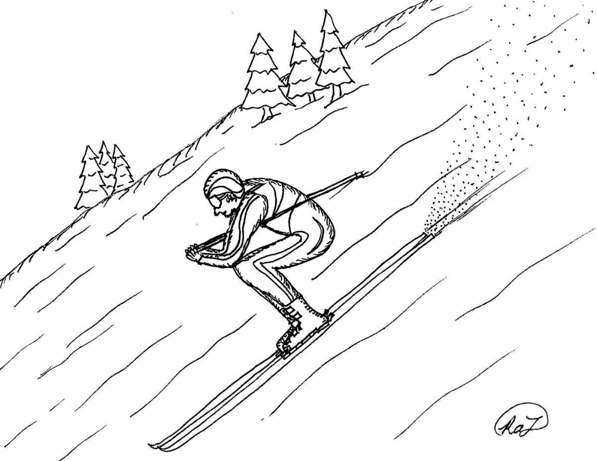 Coloring book dazzling skiing