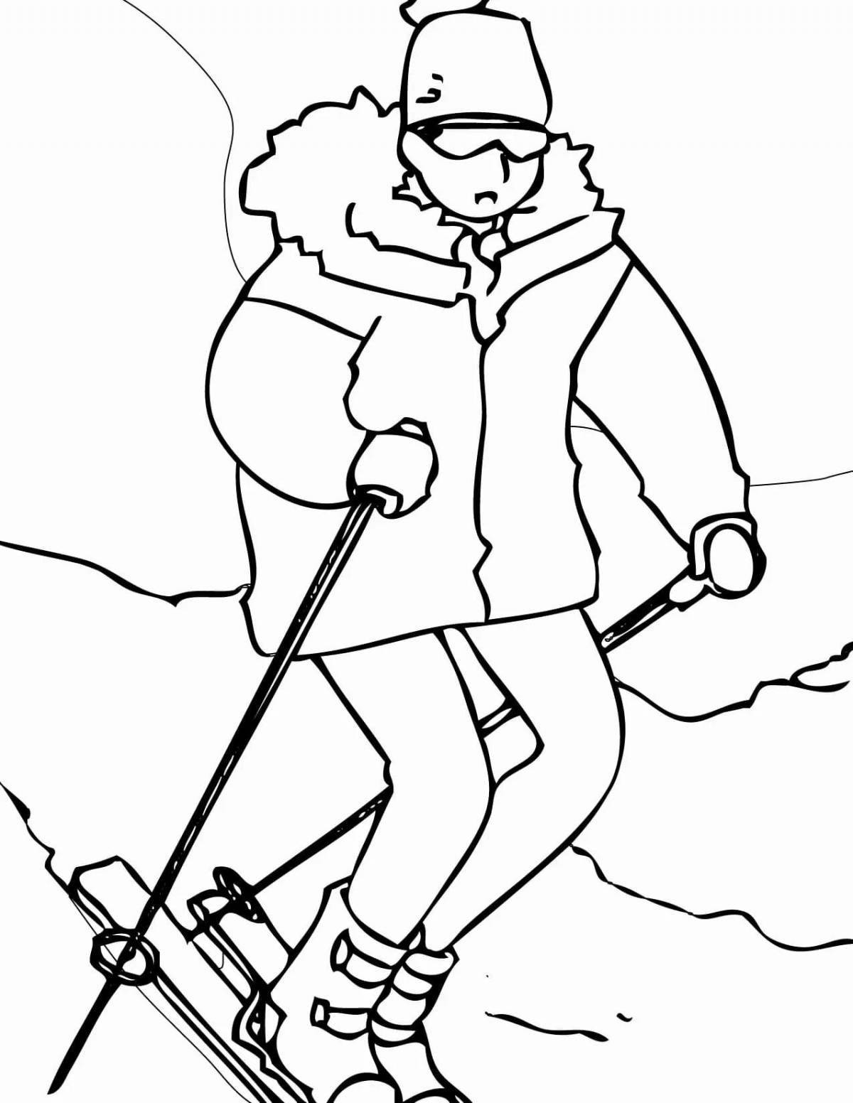 Раскраска энергичный лыжный спорт