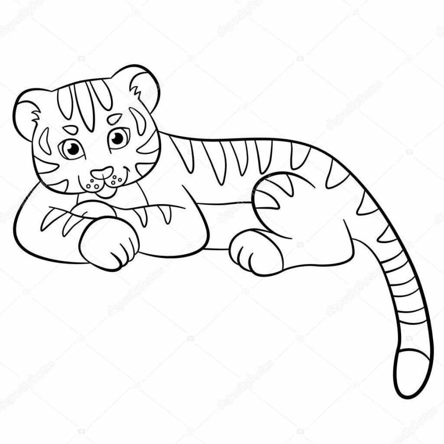 Тигр лежащий для раскрашивания детям