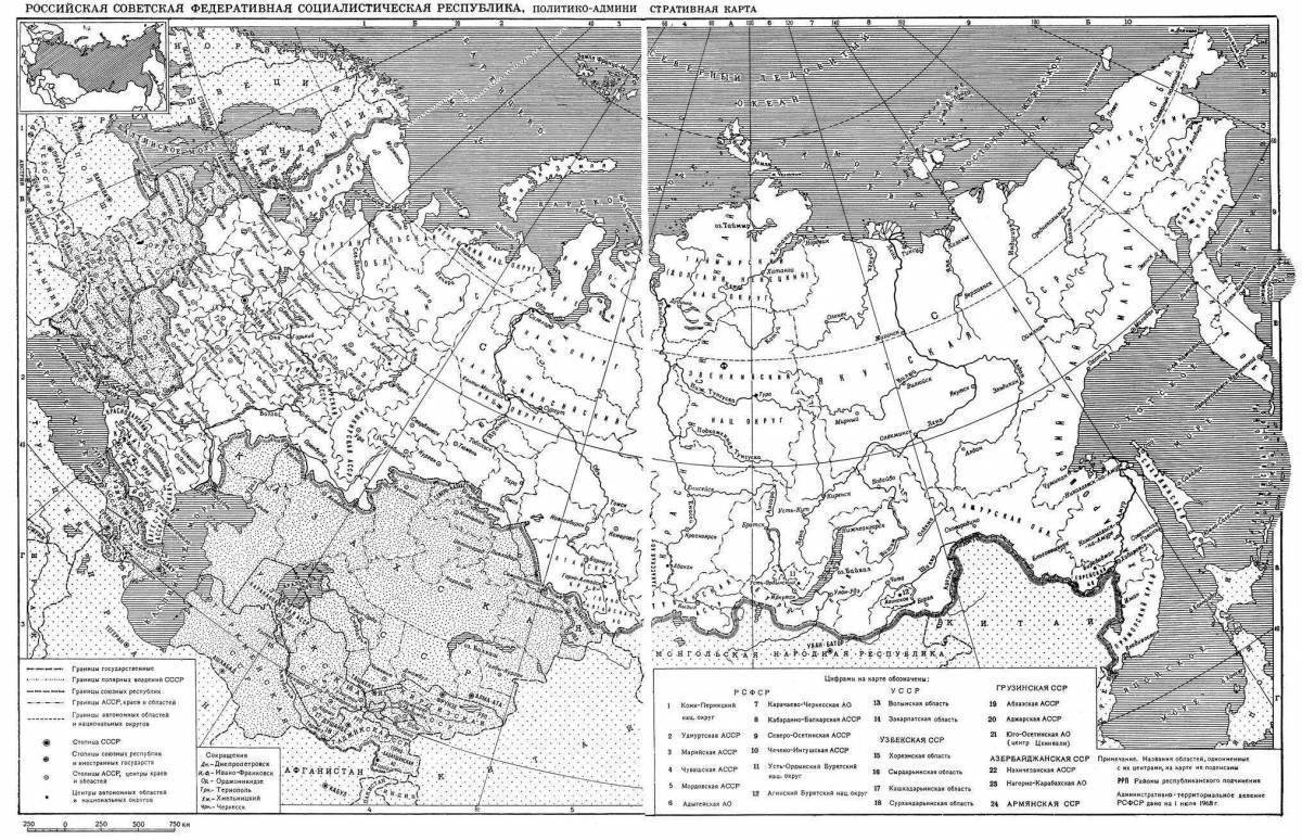 Административная карта россии черно белая