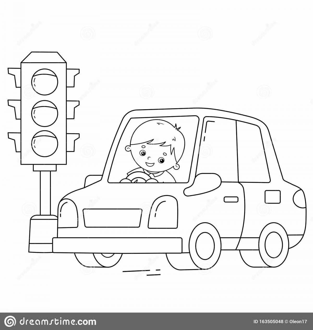 Раскраска машина и светофор для детей