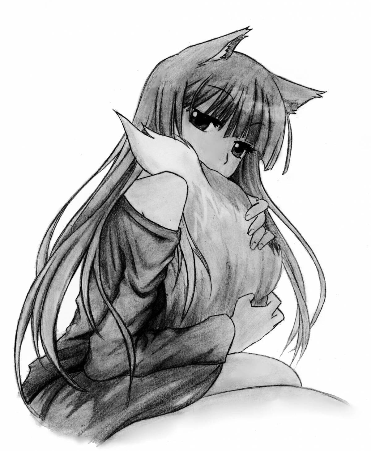 Увлекательная раскраска девушка аниме волк