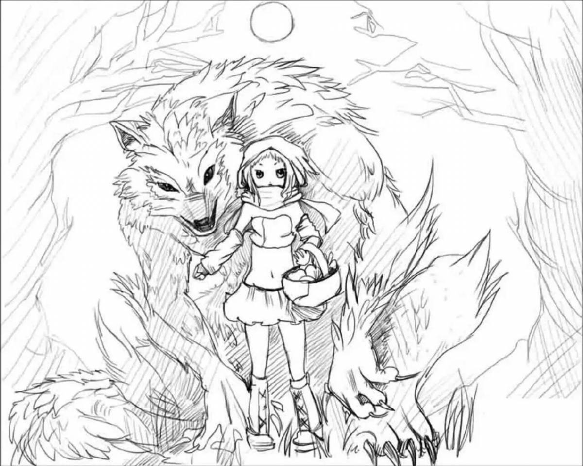Gorgeous anime wolf girl coloring book