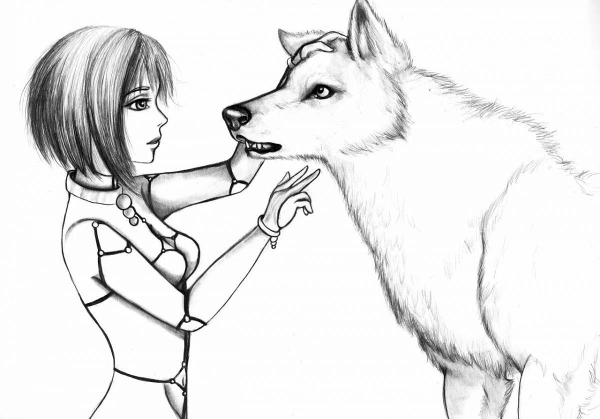 Великолепная раскраска девушка аниме волк