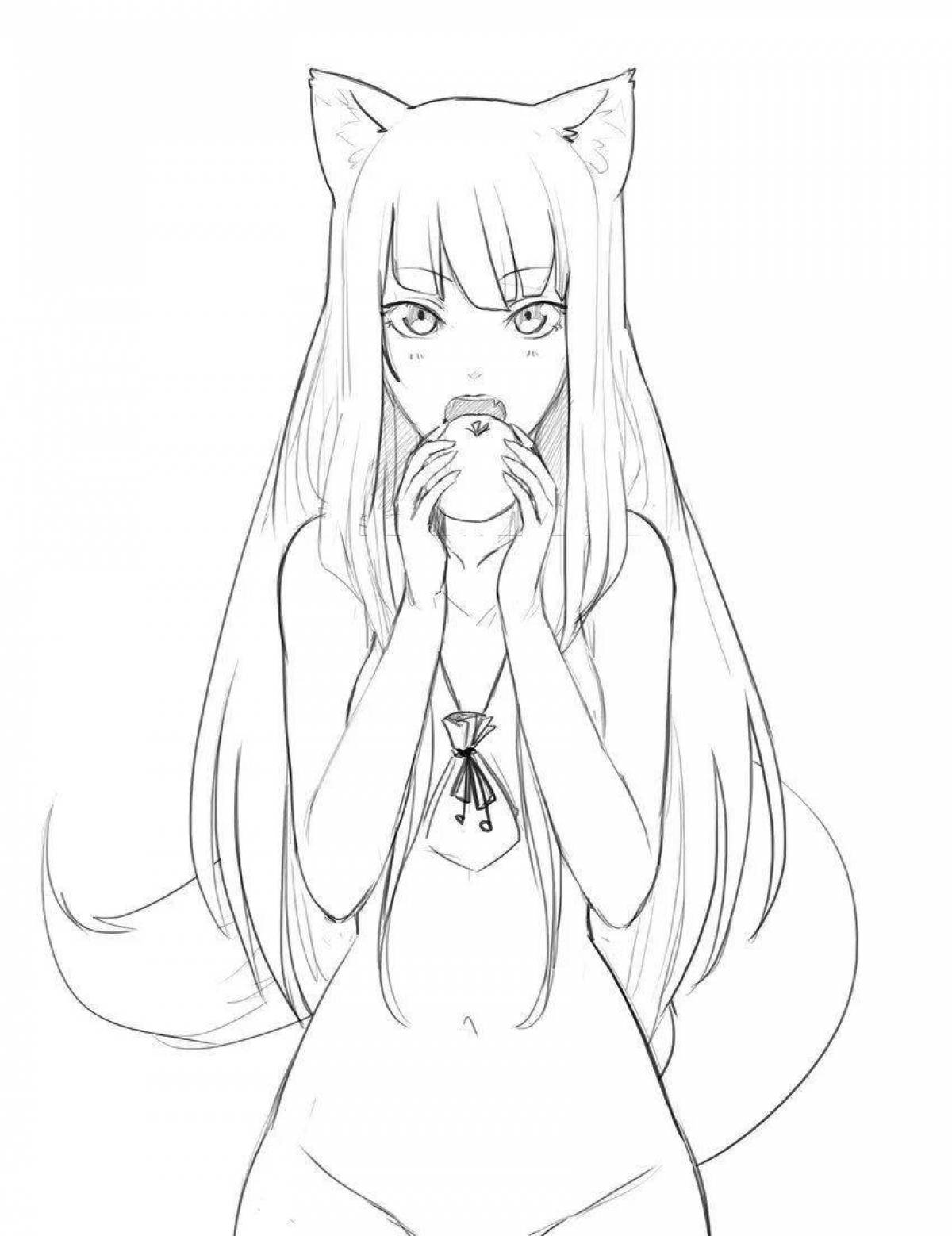 Впечатляющая раскраска девушка аниме волк