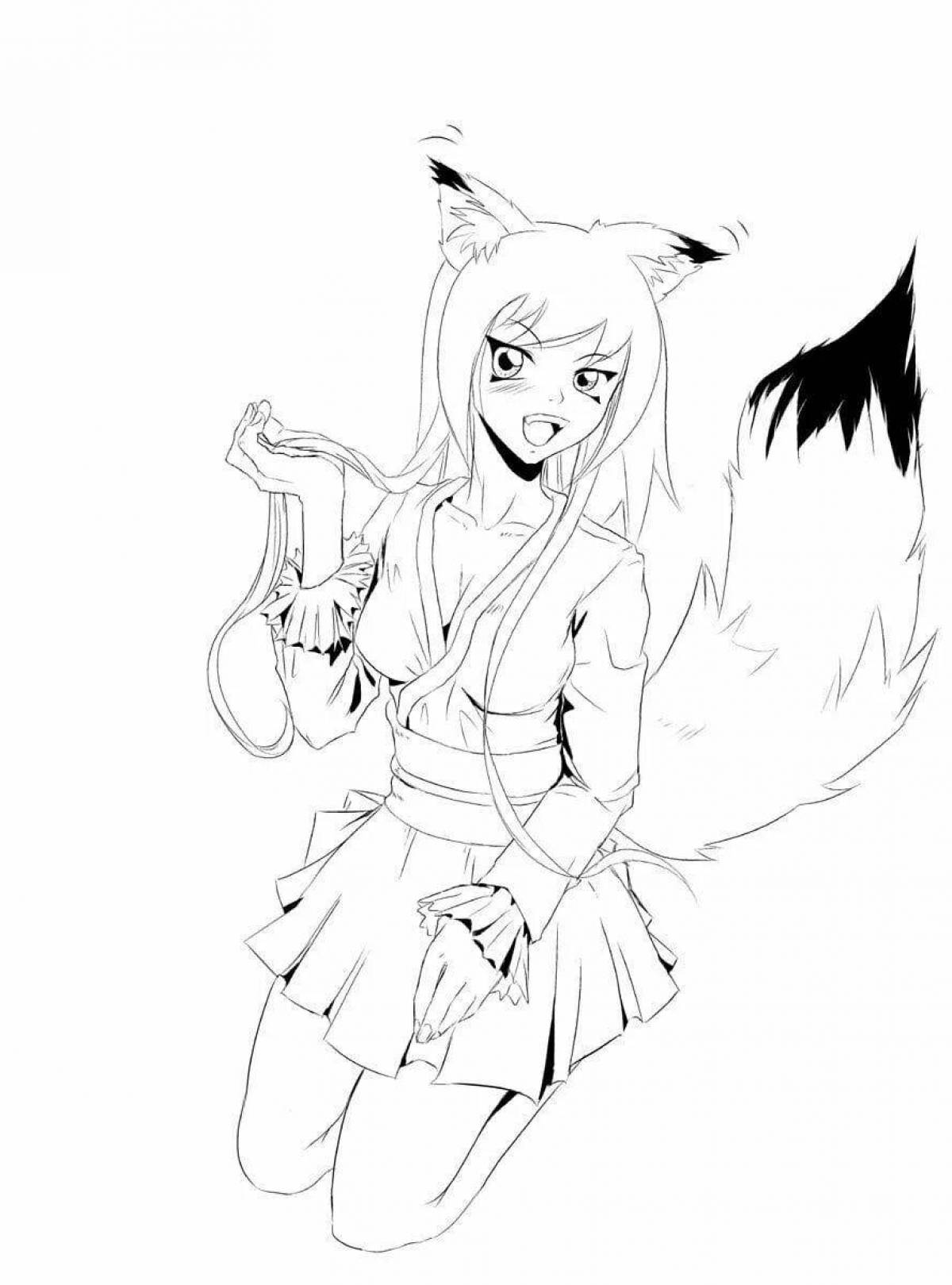 Роскошная раскраска девушка аниме волк