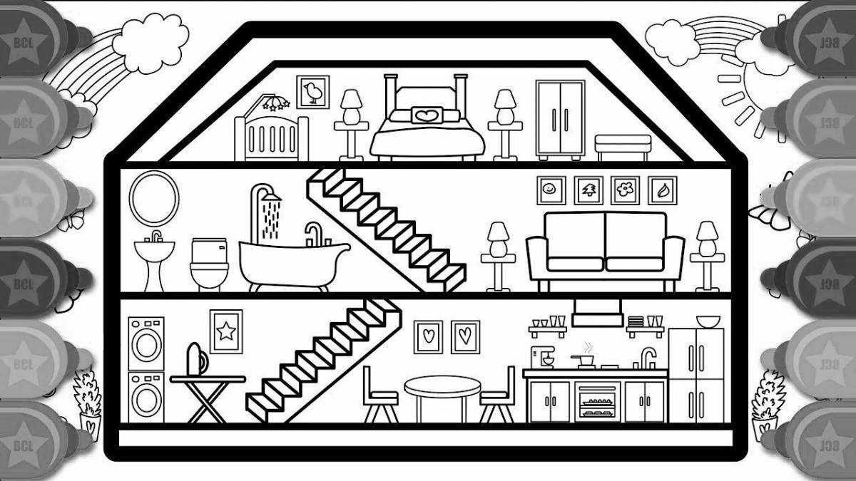 Ami's cheerful furniture house coloring page