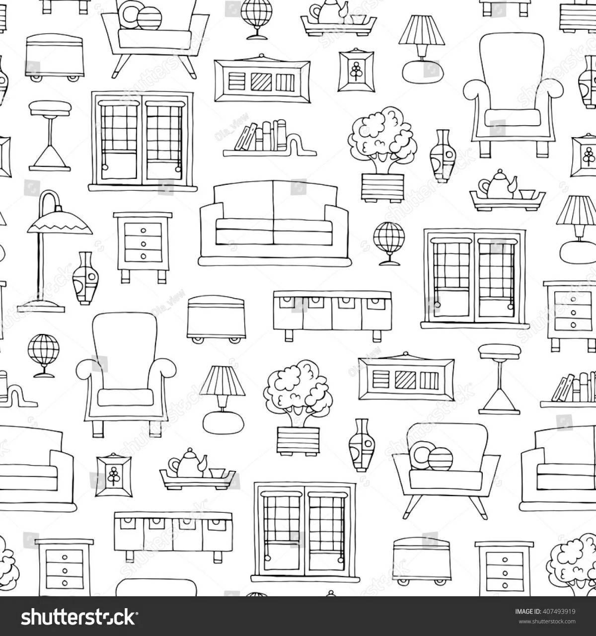 Ami cute furniture house coloring page