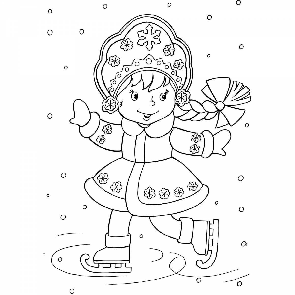 Playful snow maiden coloring by numbers