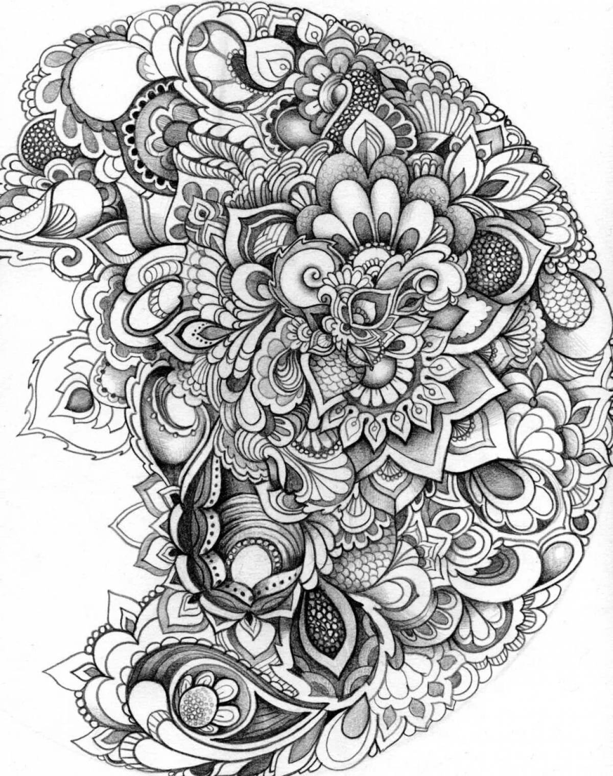 Vivacious coloring page antistress black pen
