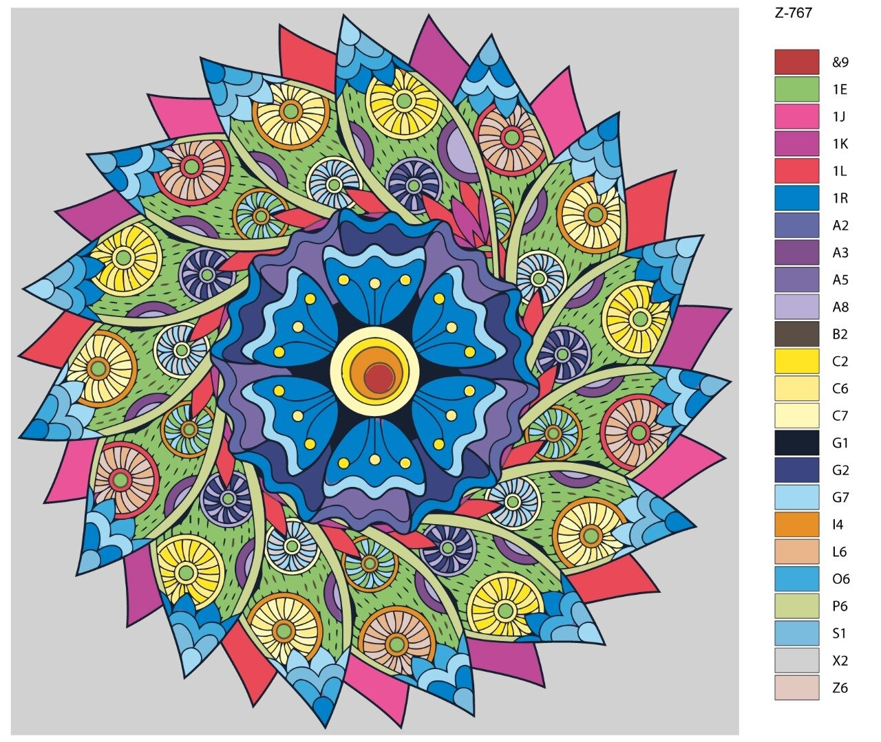 Elegant mandala color by number