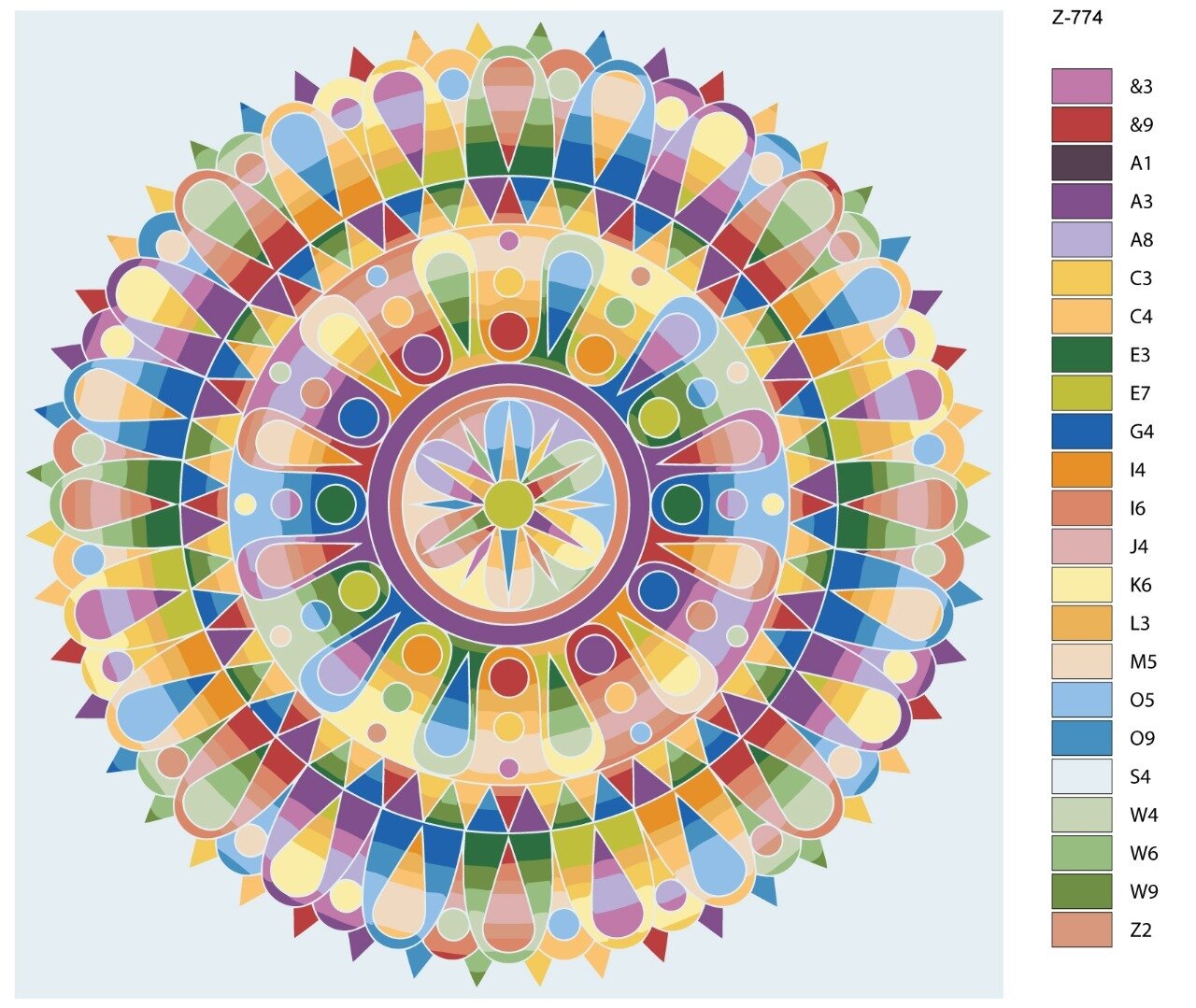Delightful coloring by numbers mandala