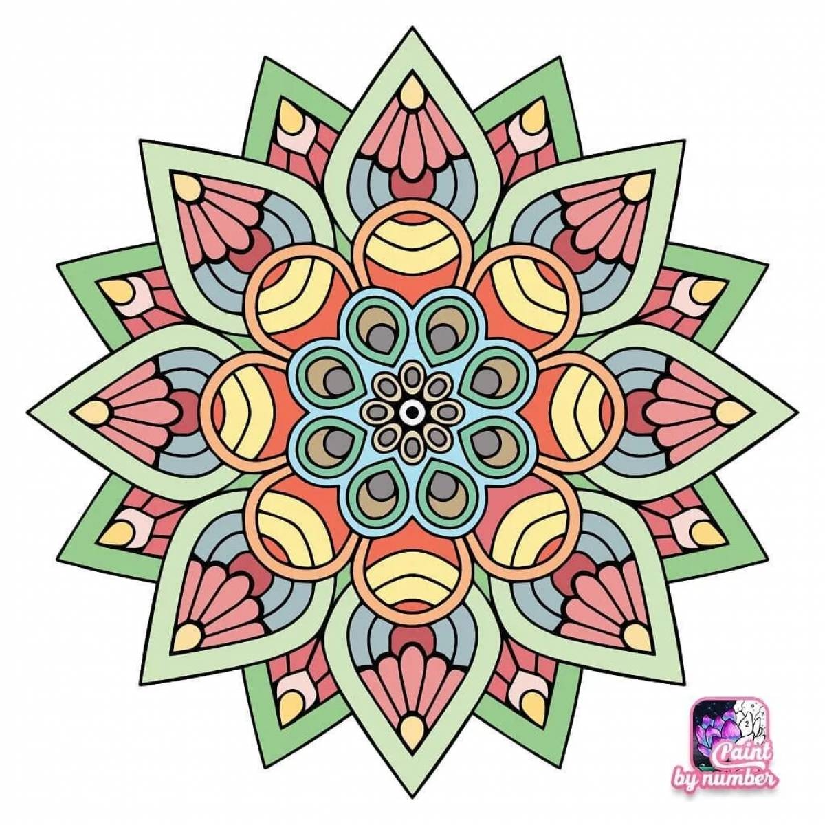 Mystical coloring by numbers mandala