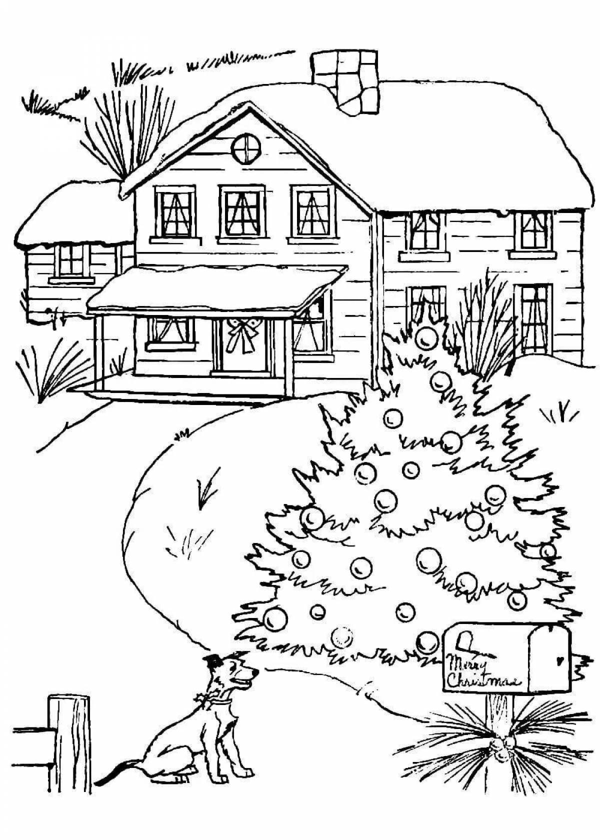 Coloring page magical winter village