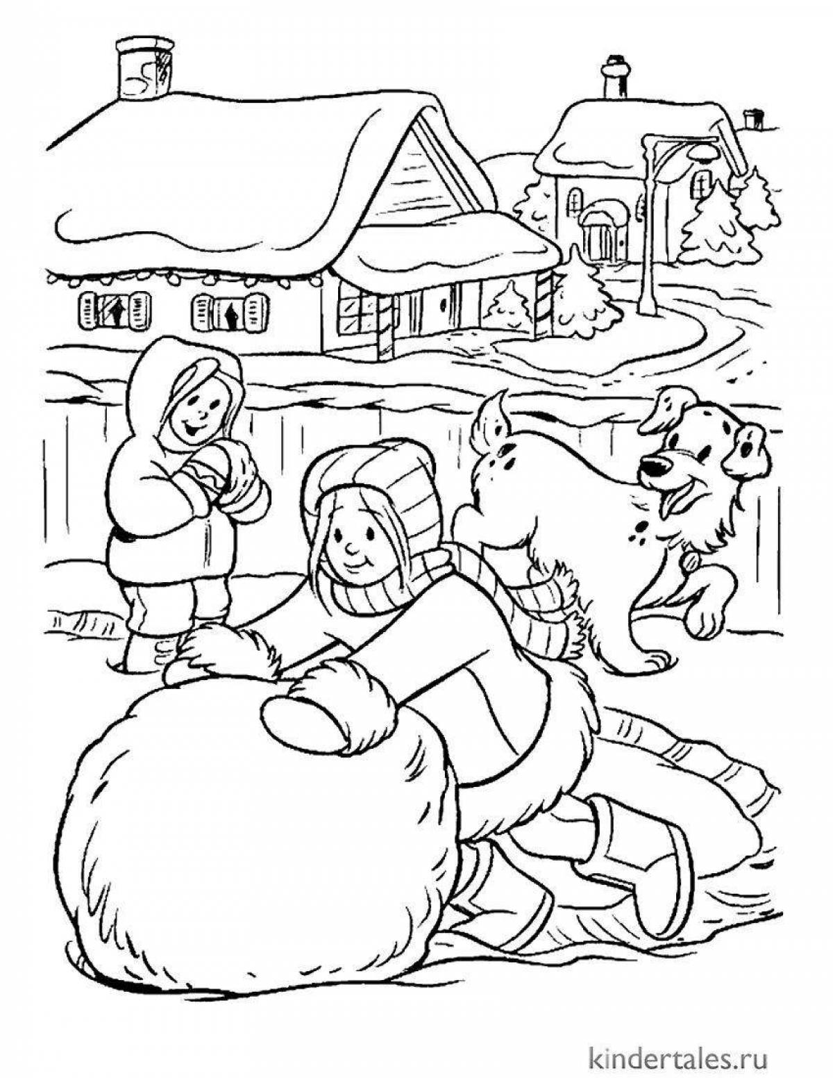 Photo Brilliant winter village coloring page