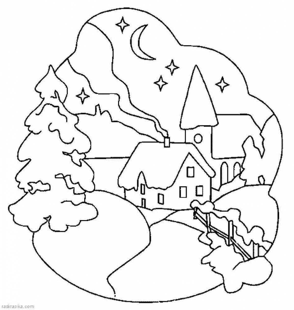 Coloring page idyllic winter village