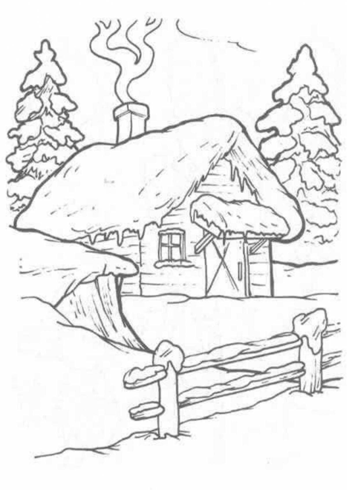 Refreshing winter village coloring page