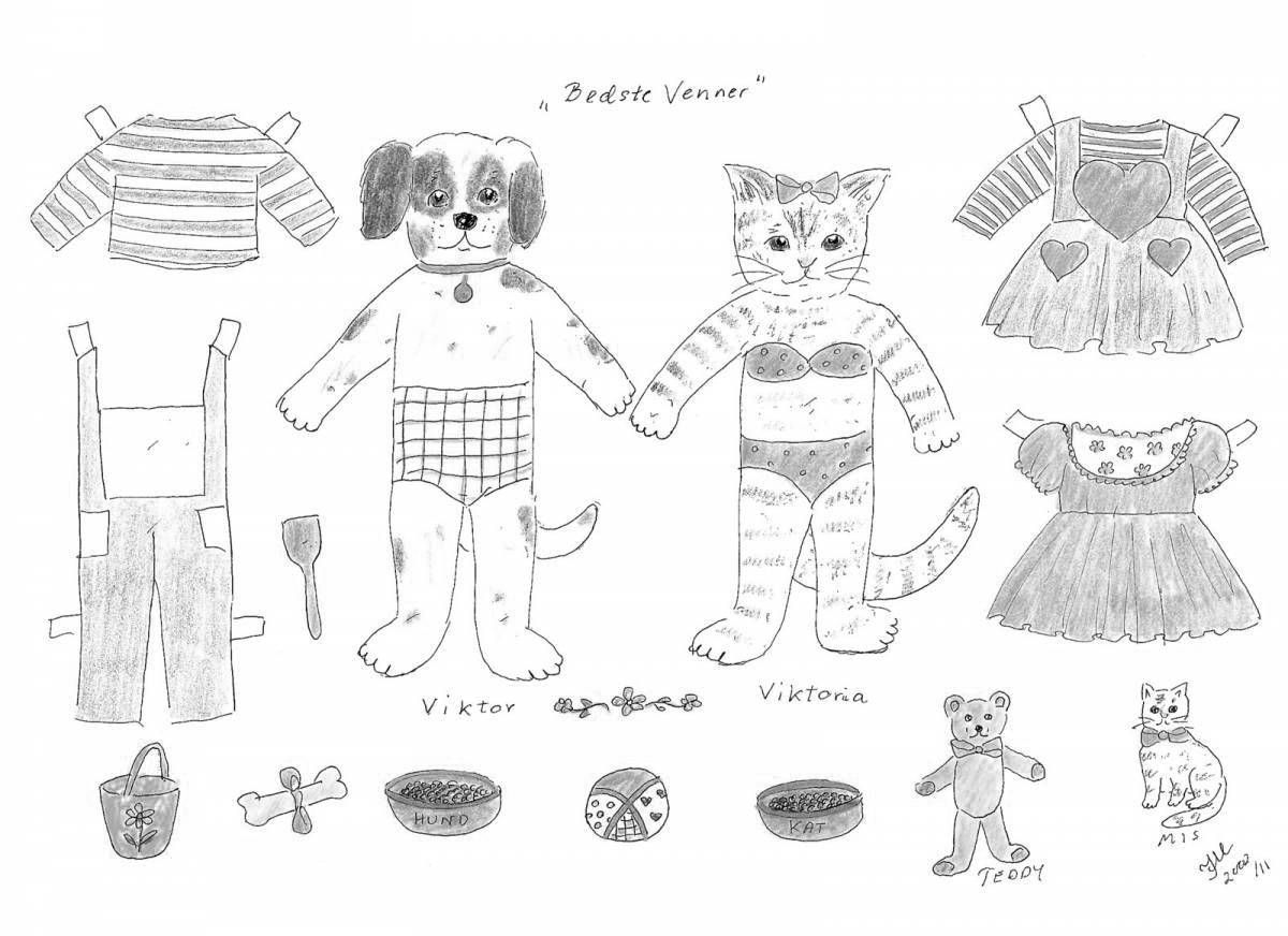 Art coloring dog in clothes