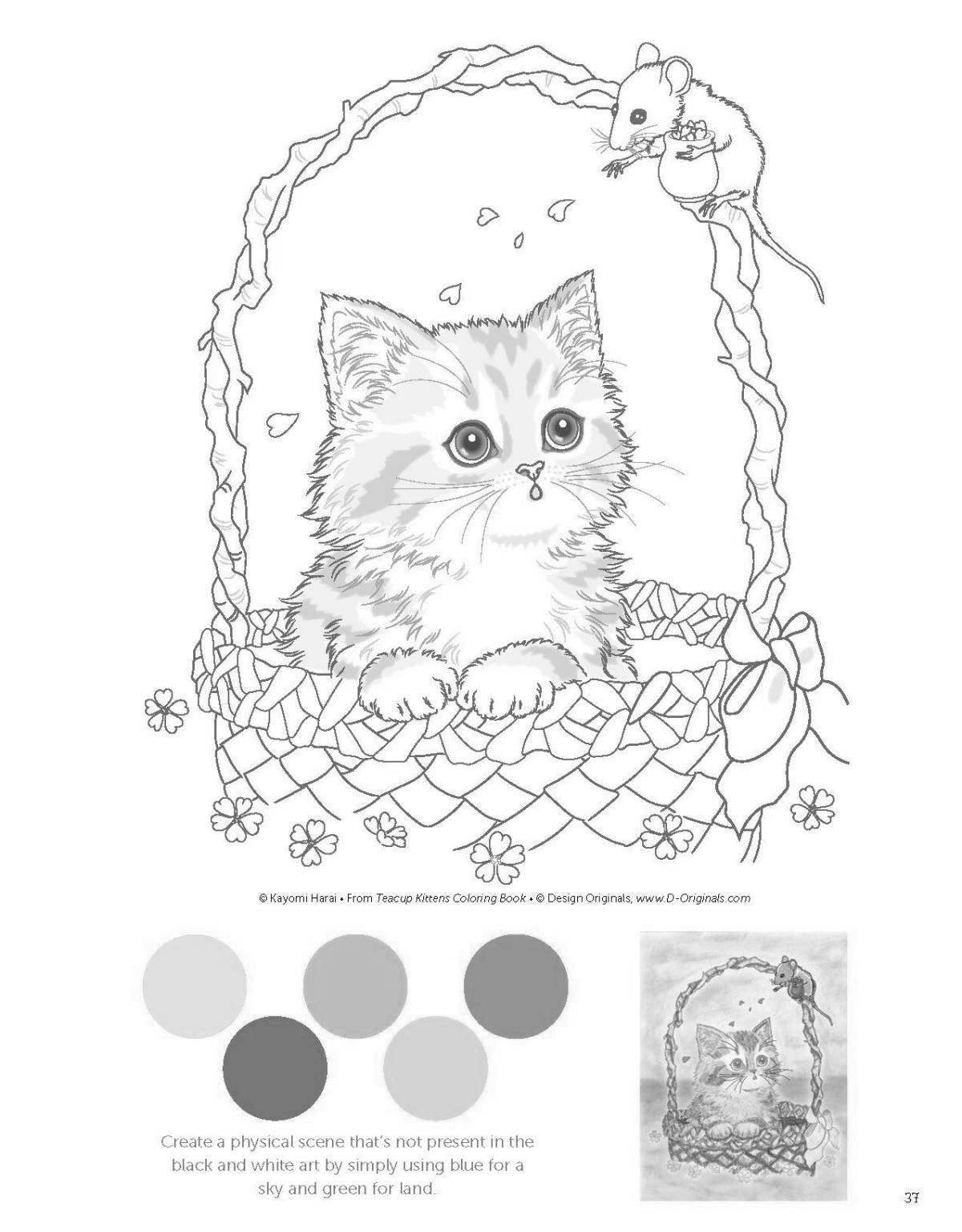 Fancy cat in a cup coloring page