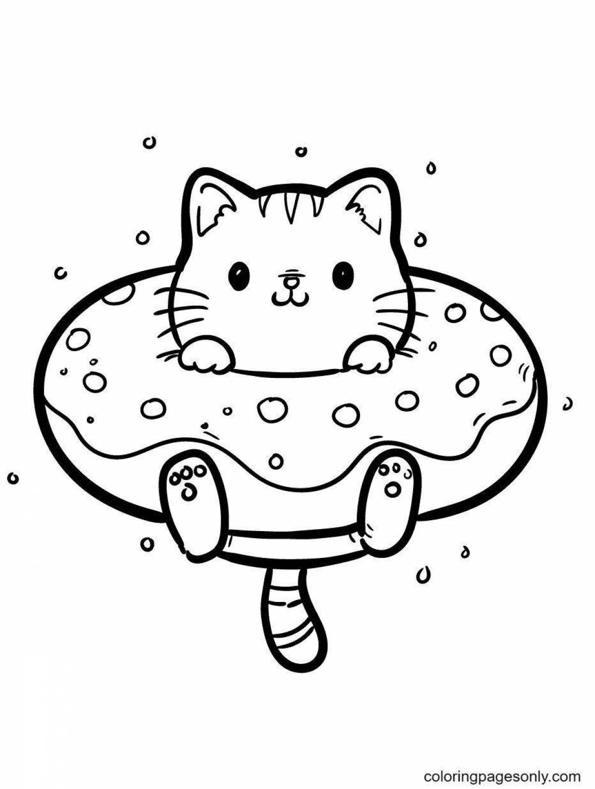 Coloring book smiling cat in a cup
