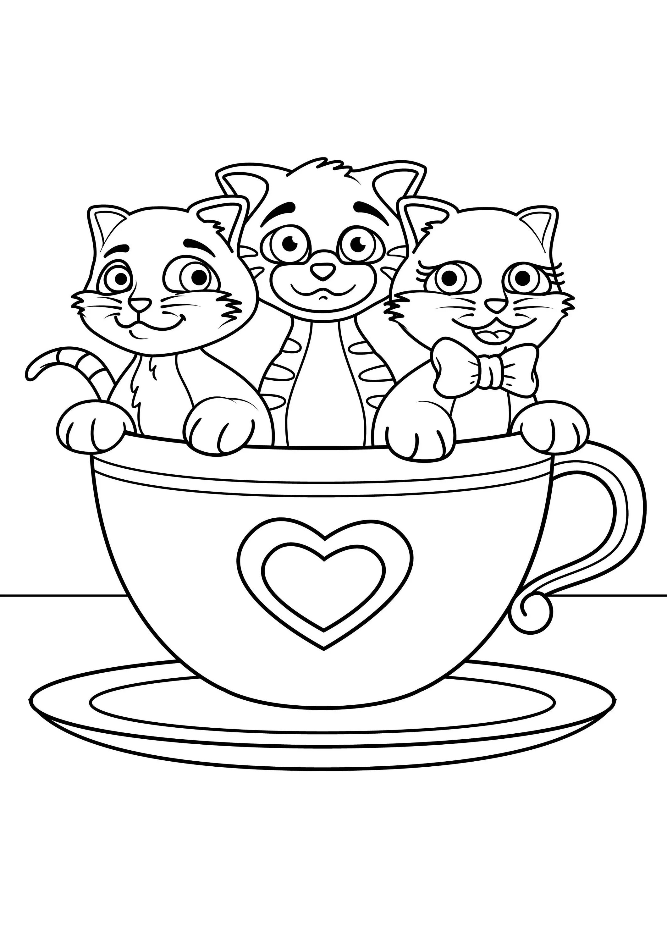 Coloring page surprised cat in a cup