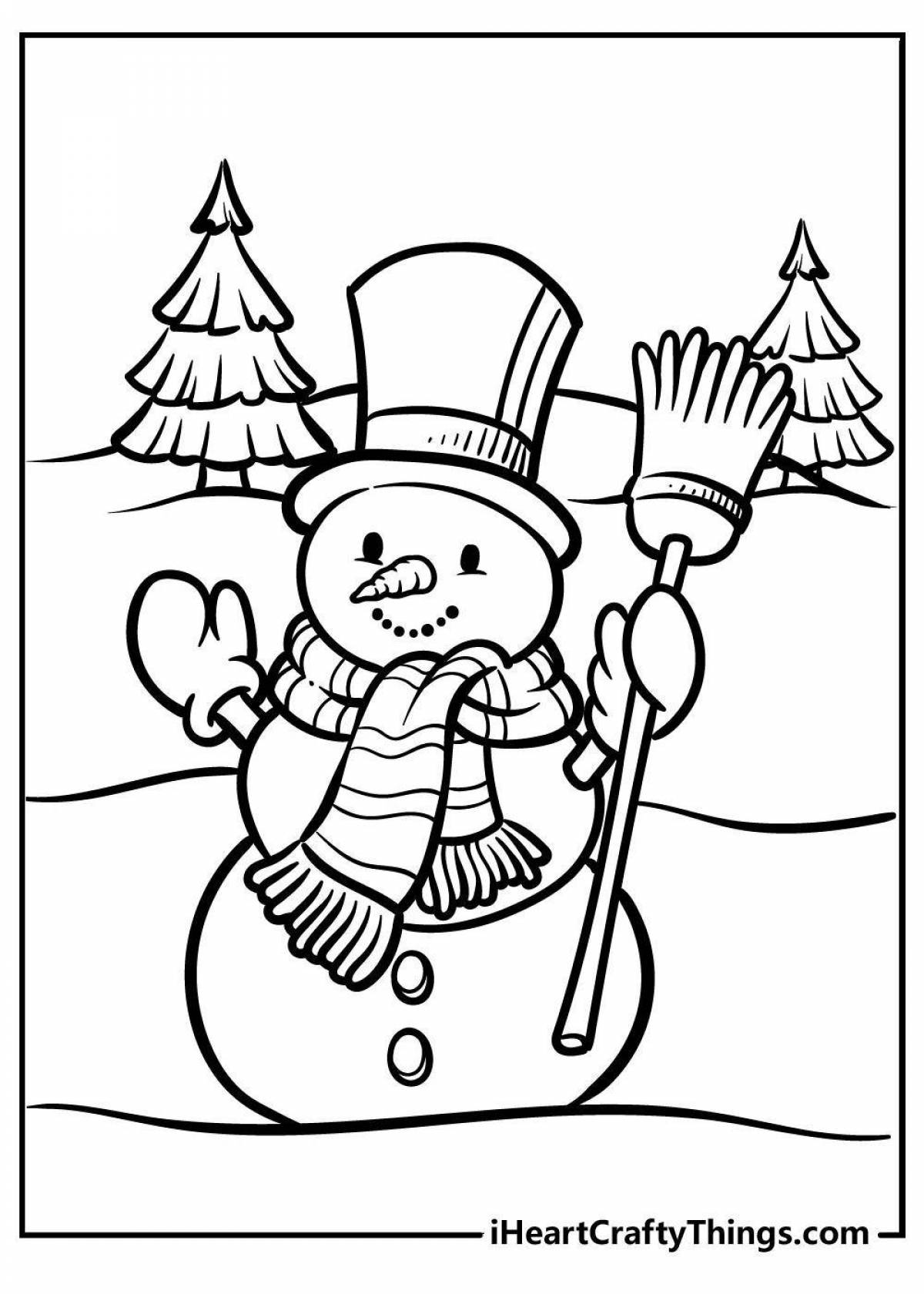 Coloring book snowman on a sled