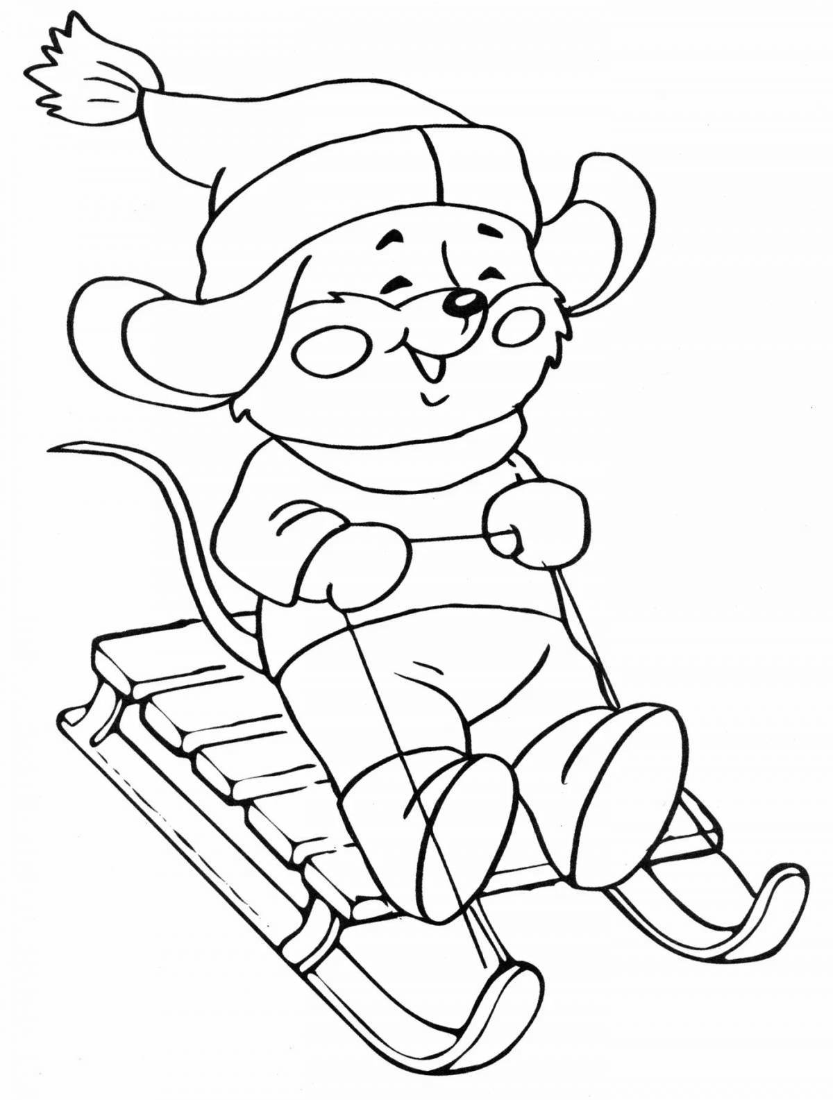 Coloring page gorgeous snowman on a sleigh