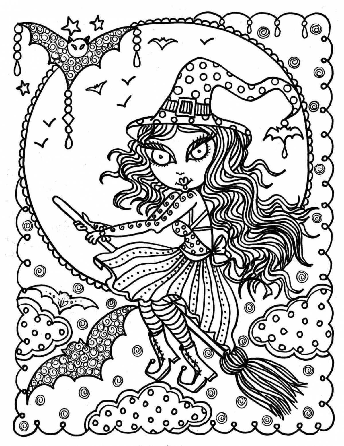 Coloring page charming aya and witch