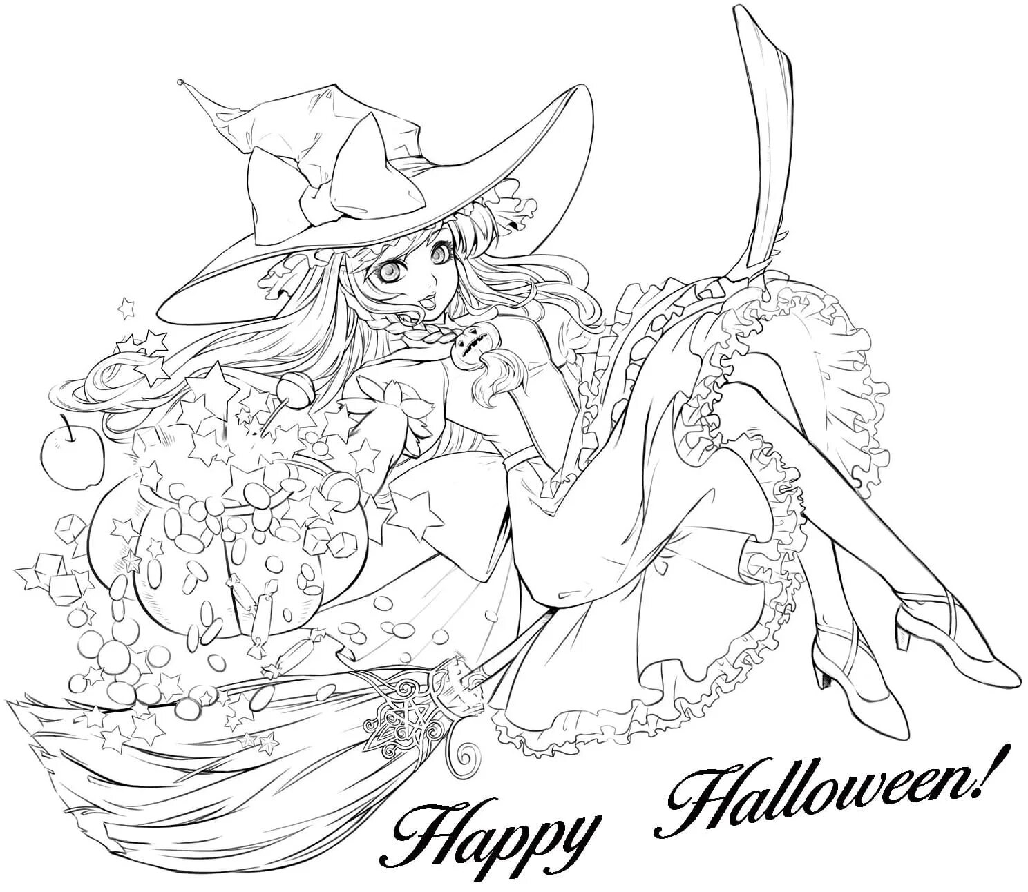 Colorful aya and witch coloring page