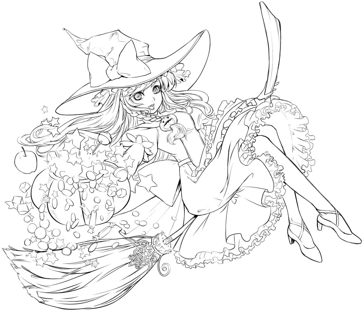 Coloring book peace-loving aya and witch