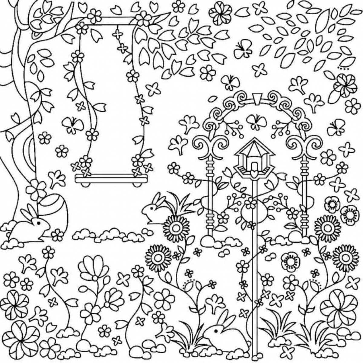 Mystical coloring magic garden antistress