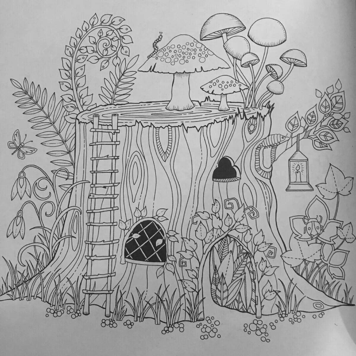Serene coloring page magic garden antistress