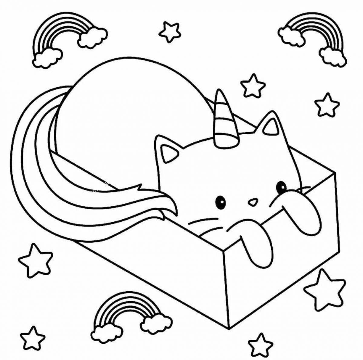 Очаровательный кот в коробке раскраски