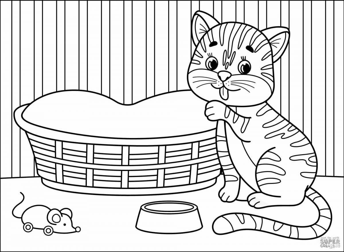 Coloring page funny cat in a box