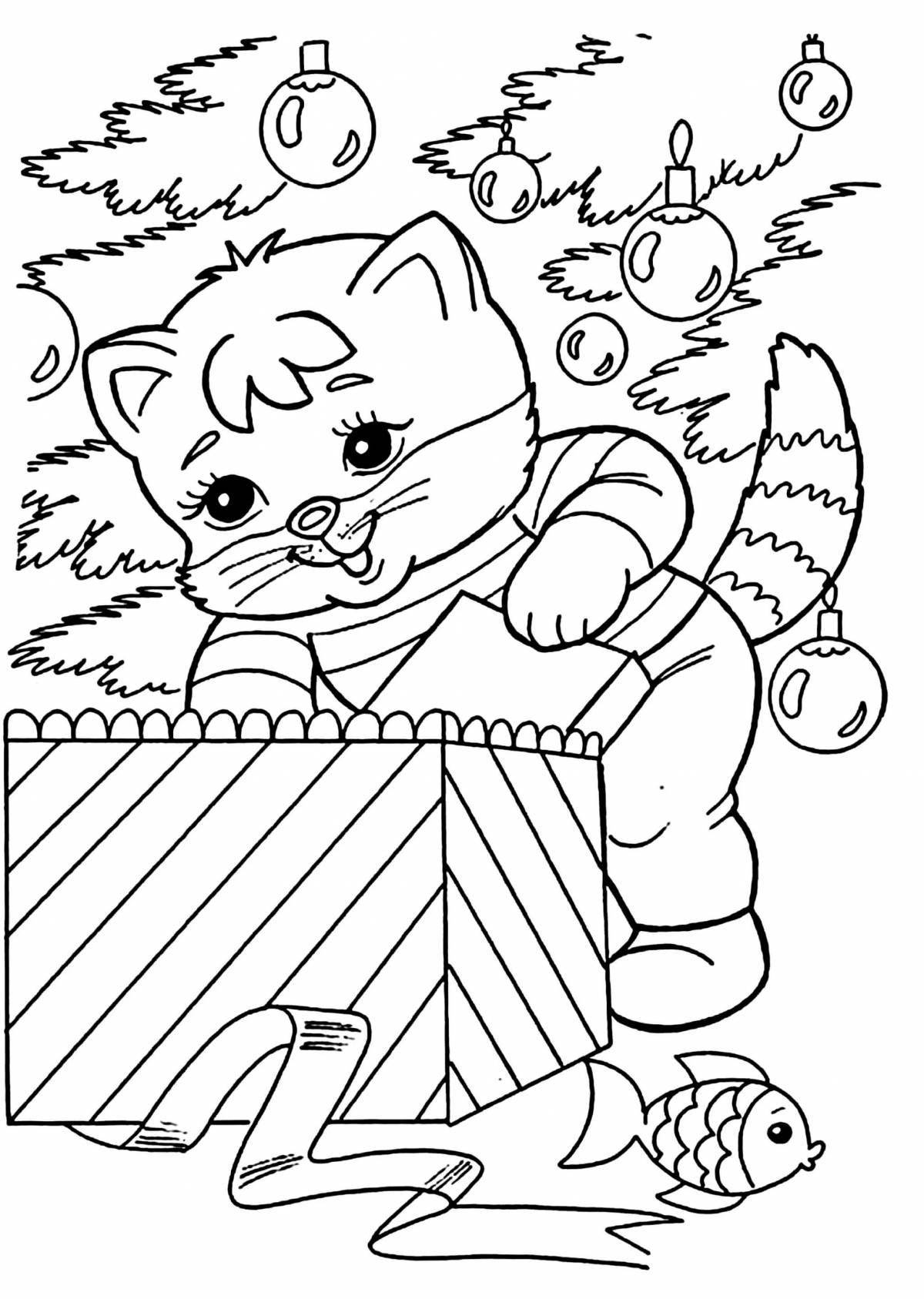 Cozy cat in a box coloring page