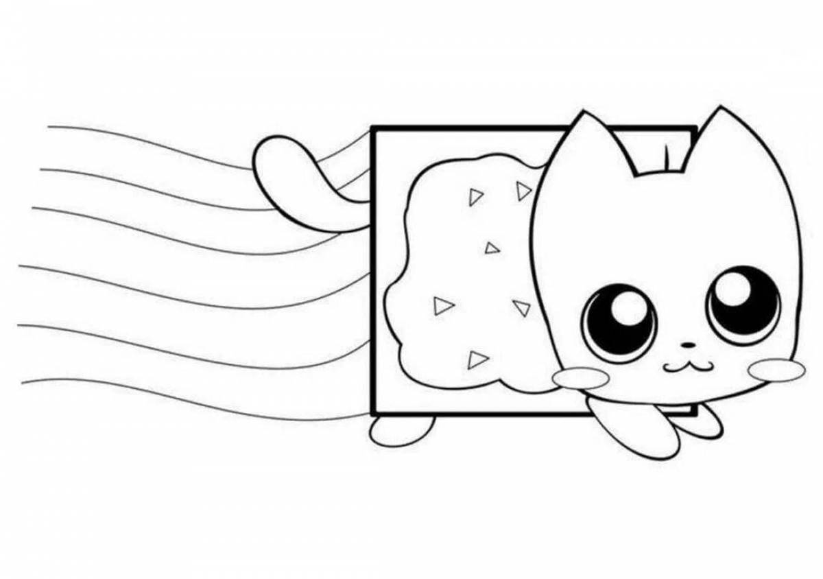 Fancy cat in a box coloring page