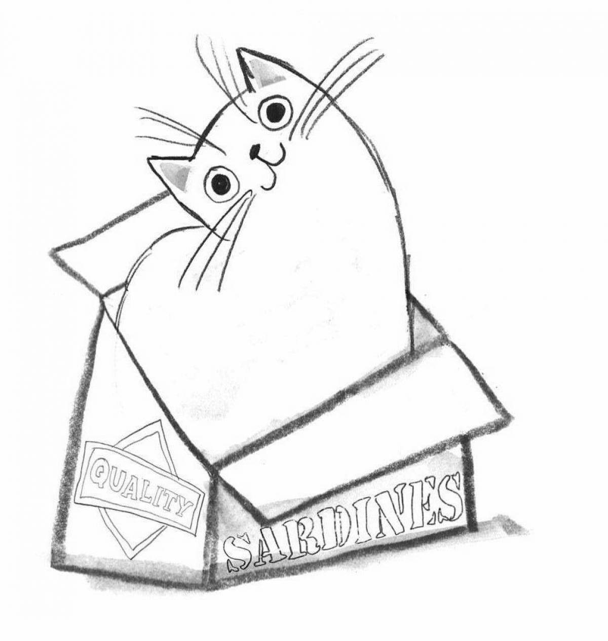 Coloring book funny cat in a box