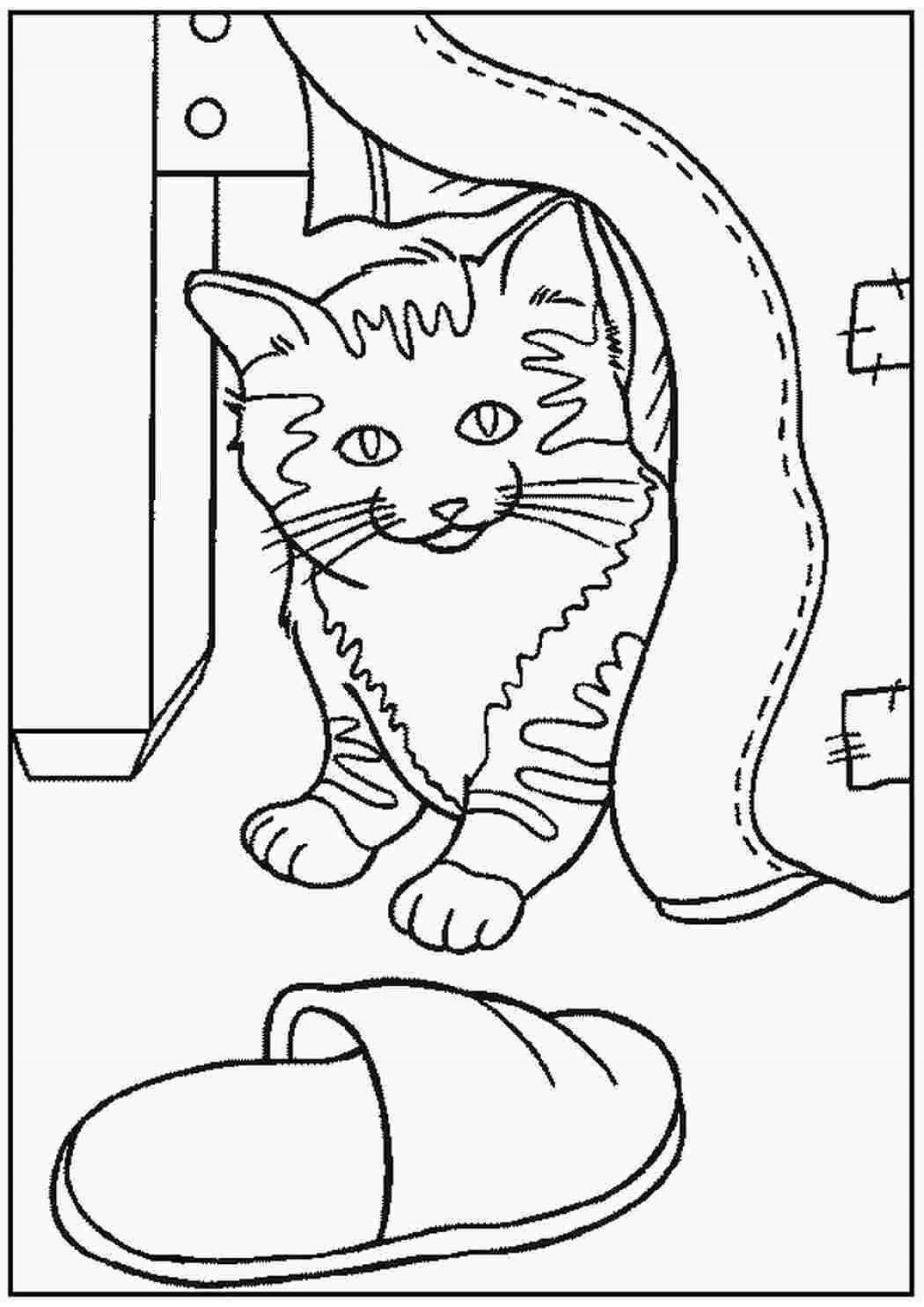 Coloring page serene cat in a box