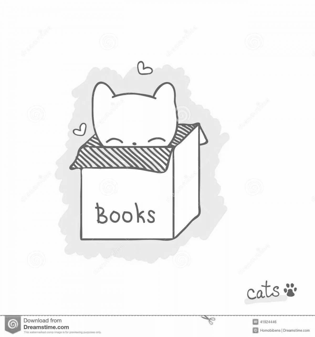 Раскраска мирный кот в коробке